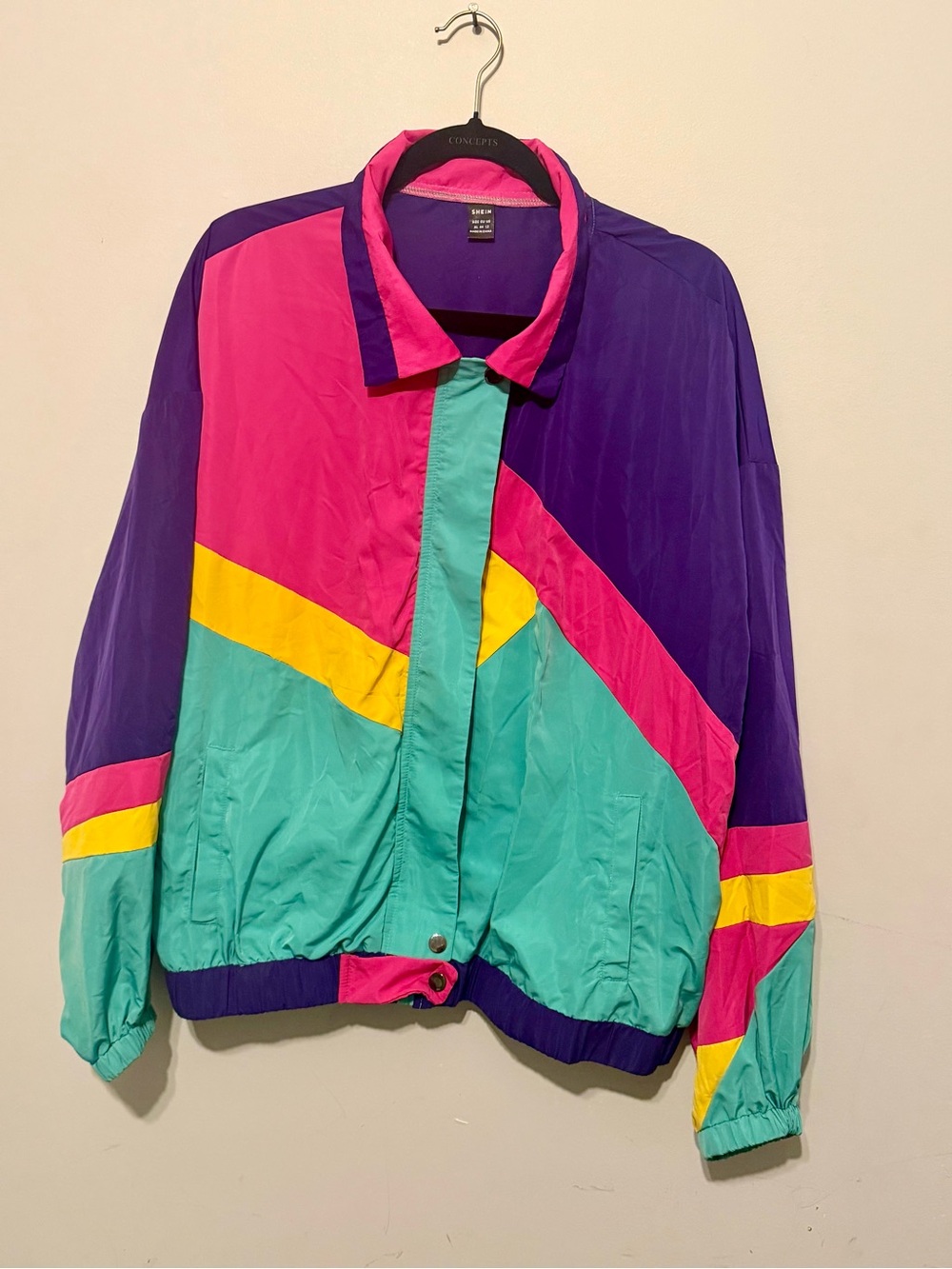 SHEIN Teal, Purple & Pink Colorblock Bomber Jacket